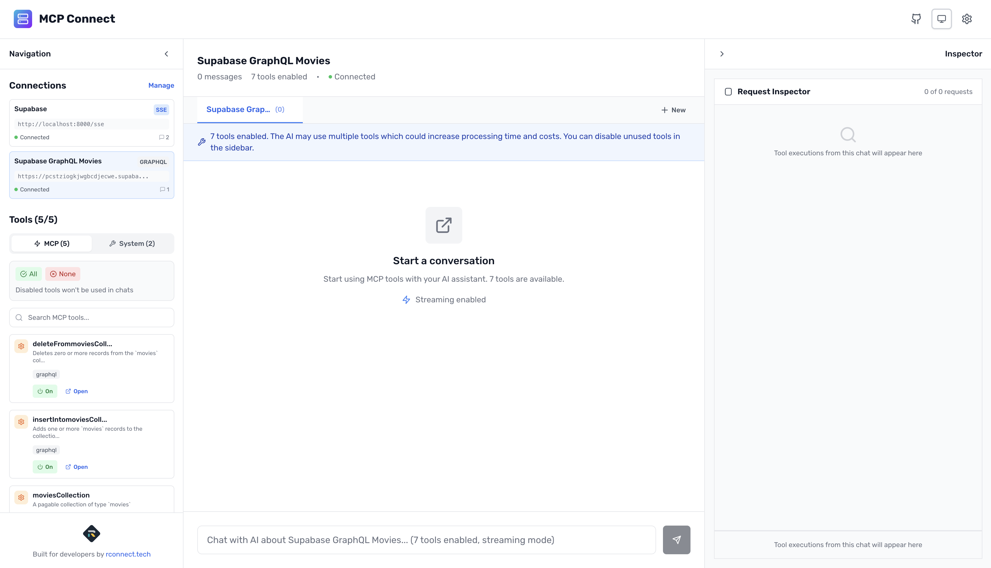 Successfully connected GraphQL API in MCP Connect