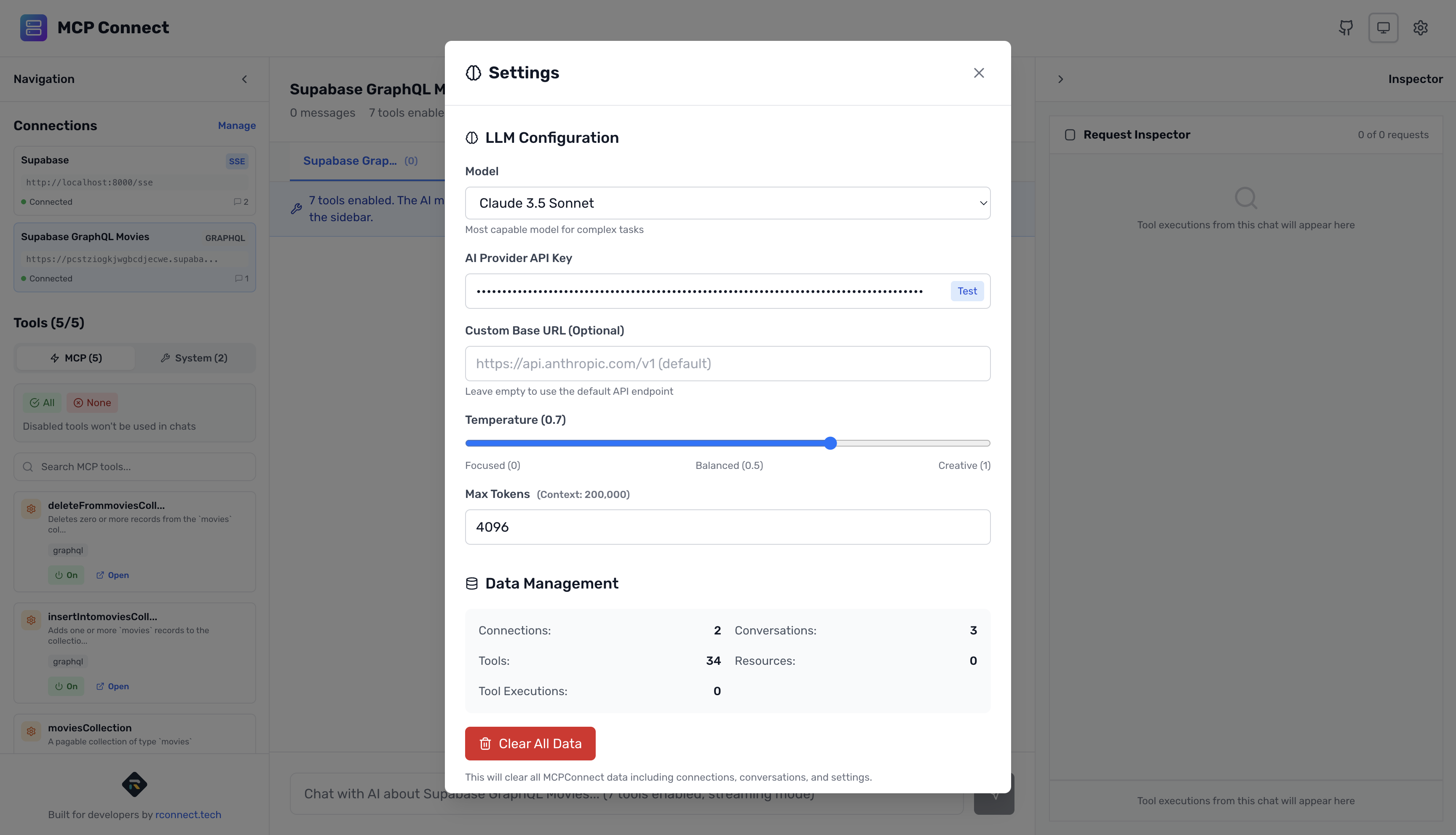 Configuring AI provider in MCP Connect