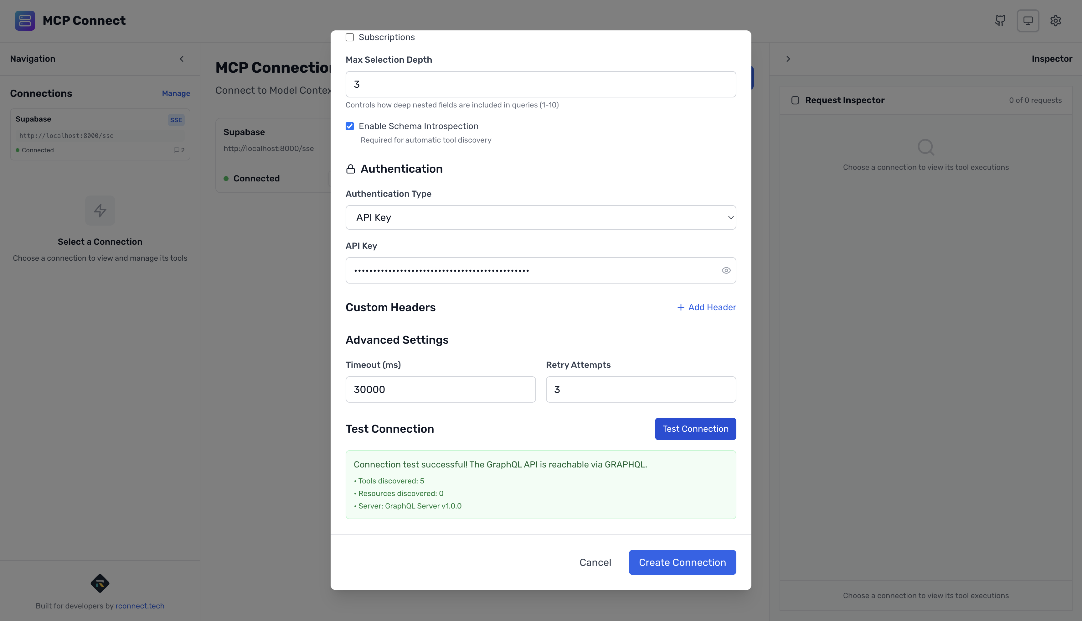 Testing GraphQL connection in MCP Connect