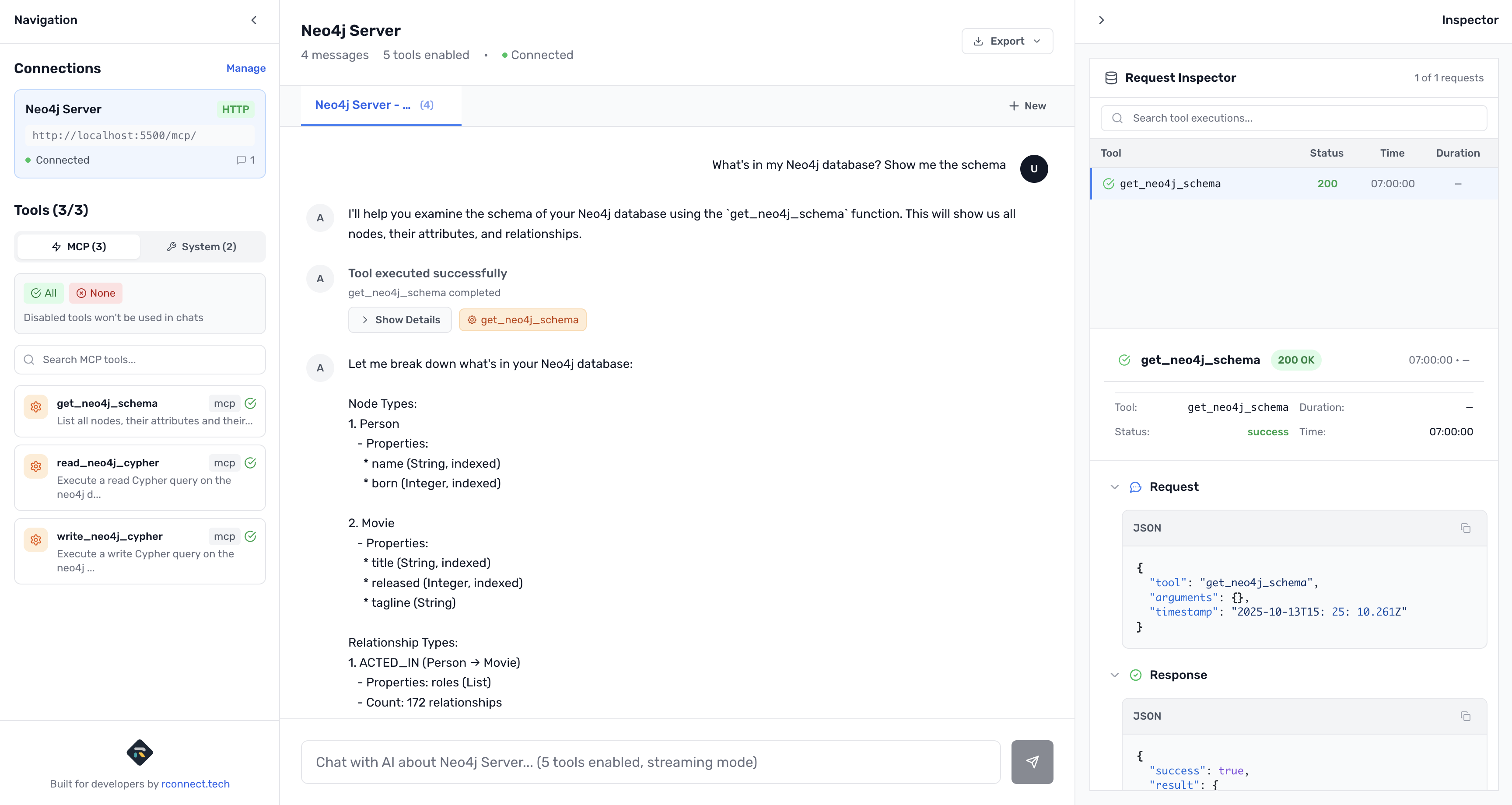 MCP Connect Neo4j schema tool