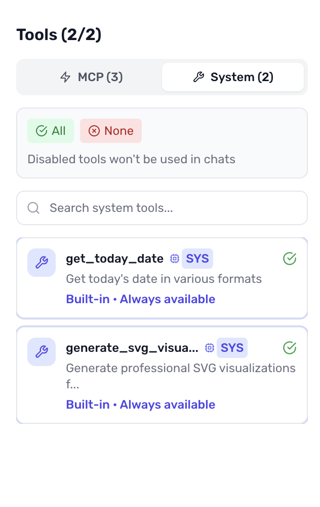 Showing built in tools
